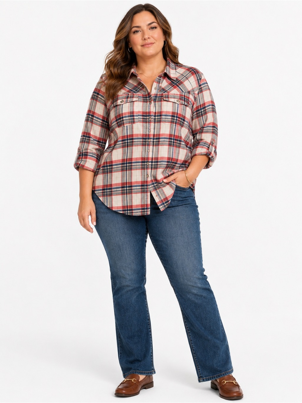 JACHS Girlfriend Bea Plaid Pearl Snap Flannel Shirt Size 2XL